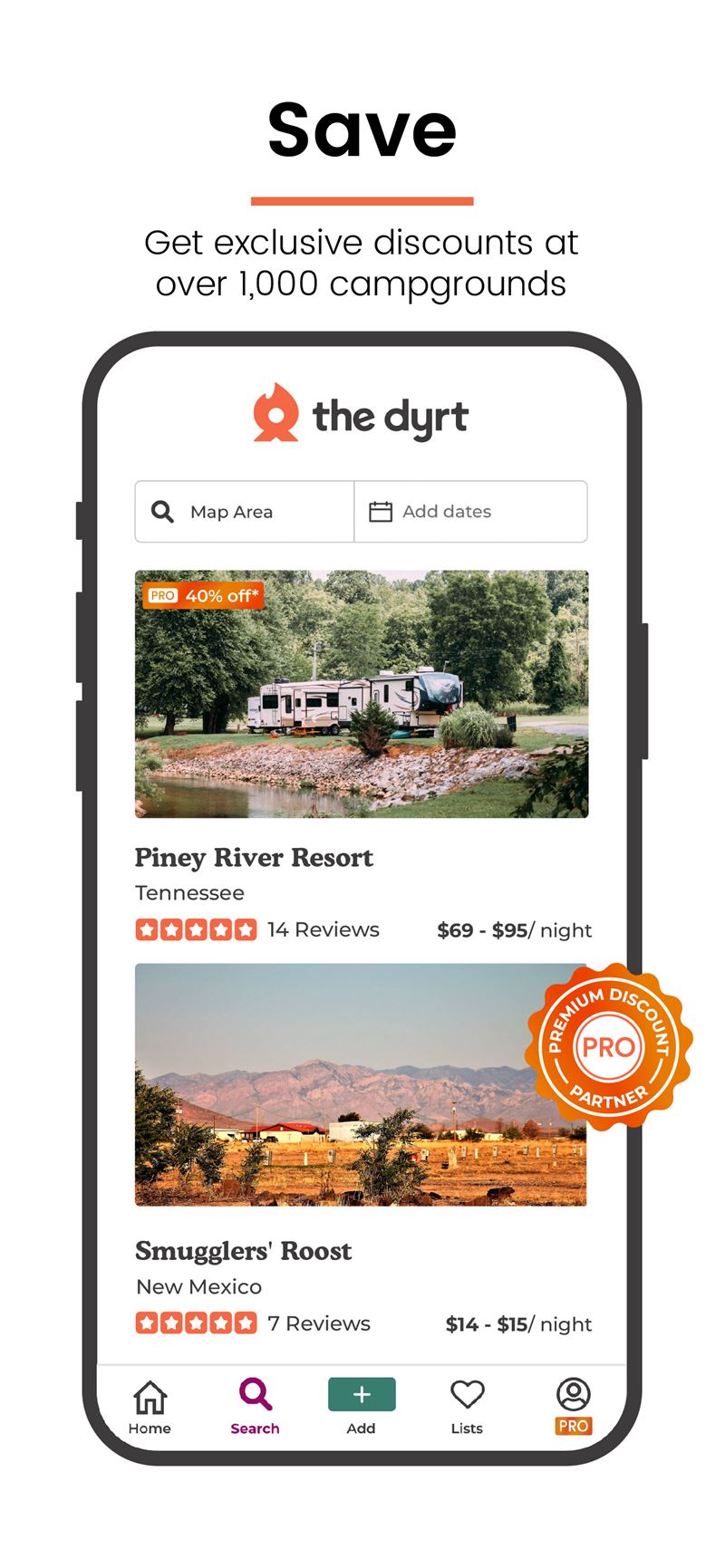 Campsite detail view with reviews