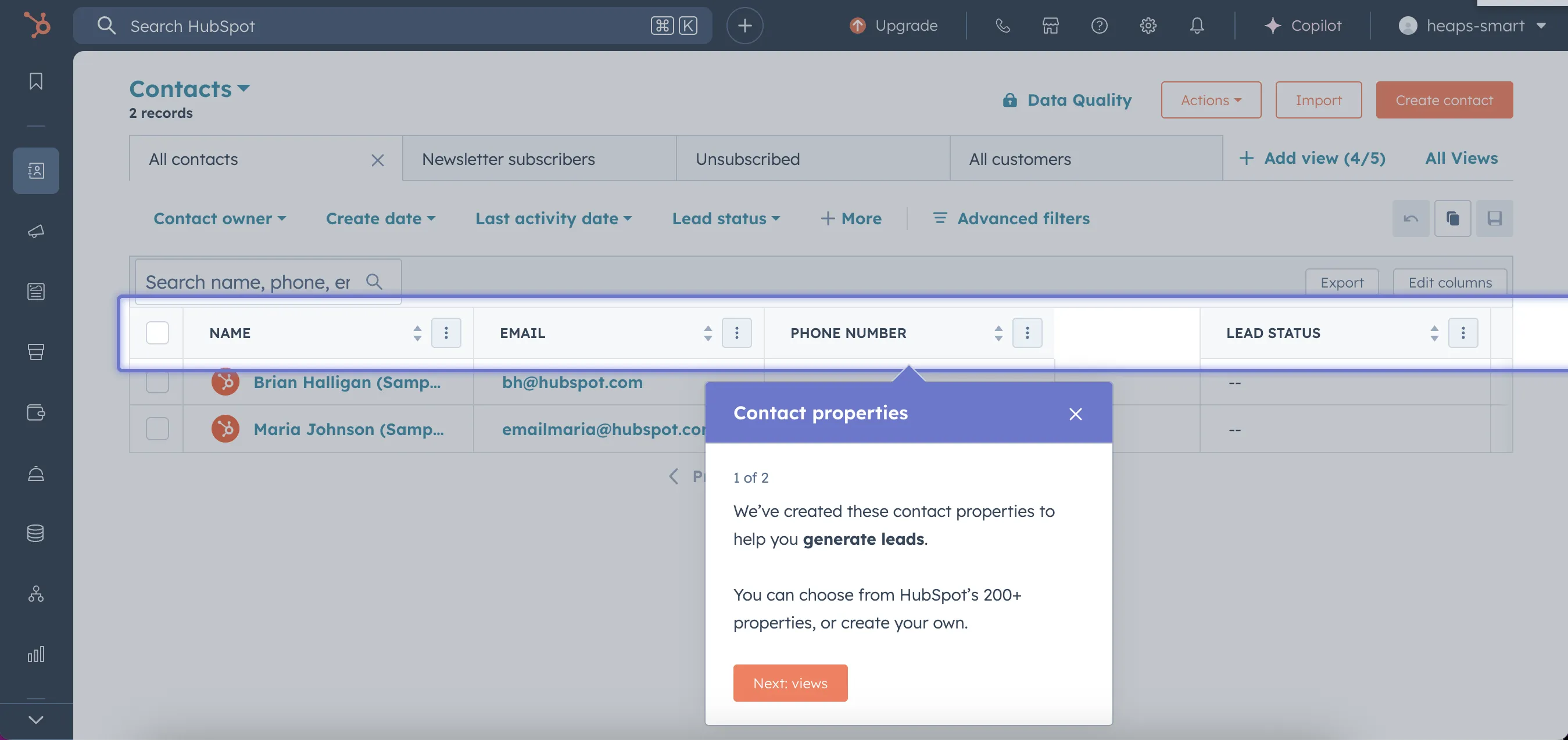 HubSpot interface screenshot 1
